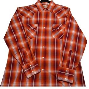 Ely Cattleman Western Plaid Pearl Snap Long Sleeve Shirt Men's‎ Medium Bold Red